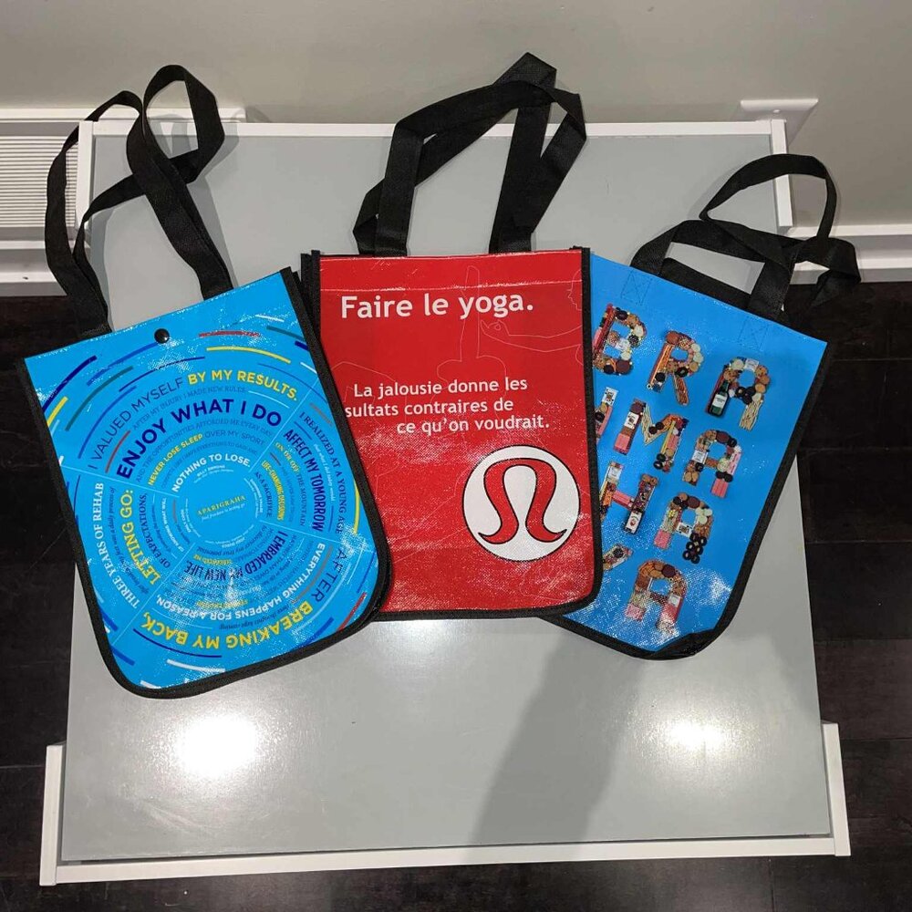 SET OF 3 Vintage / Exclusive LULULEMON reusable tote bags NEW WITHOUT TAGS